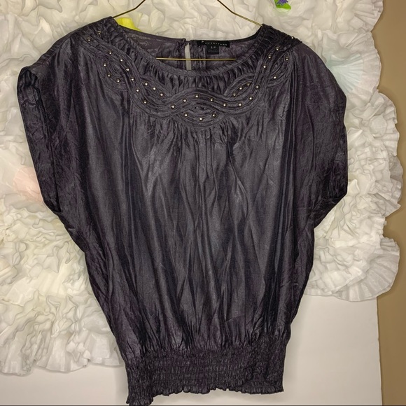 Distressed Metallic Blouse | Granite Grey - Picture 2 of 6